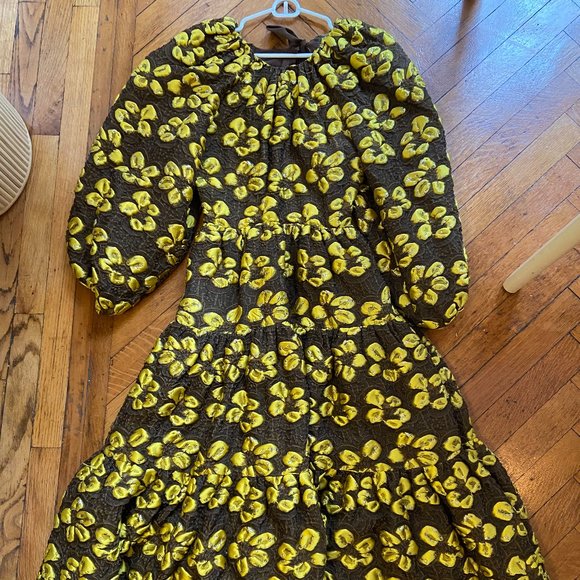 Ulla Johnson Puff Sleeve Silk-blend 'Allegra'  Jacquard Dress - Picture 3 of 5